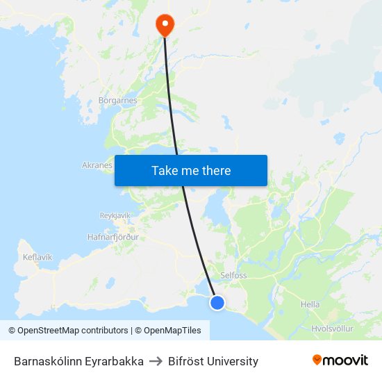 Barnaskólinn Eyrarbakka to Bifröst University map