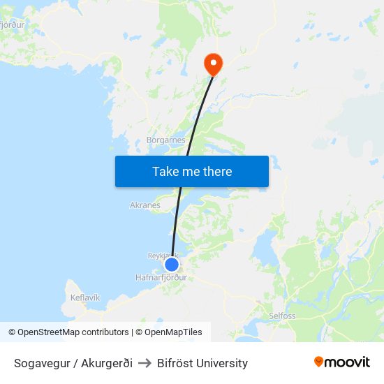 Sogavegur / Akurgerði to Bifröst University map