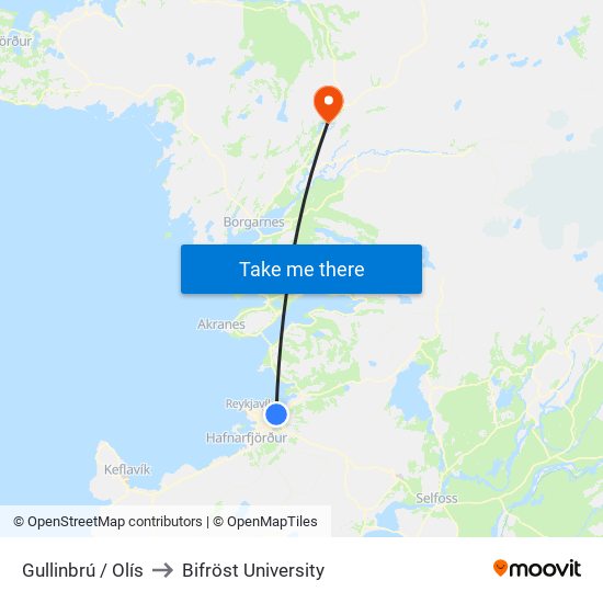 Gullinbrú / Olís to Bifröst University map