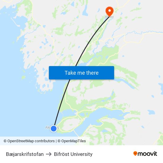 Bæjarskrifstofan to Bifröst University map