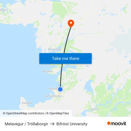 Melavegur / Tröllaborgir to Bifröst University map