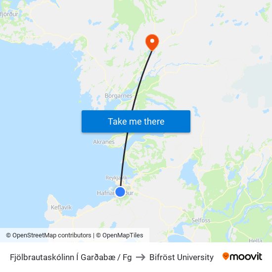 Fjölbrautaskólinn Í Garðabæ / Fg to Bifröst University map