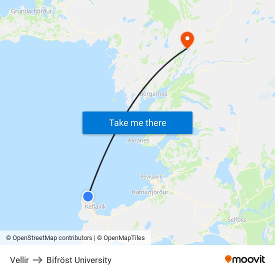 Vellir to Bifröst University map