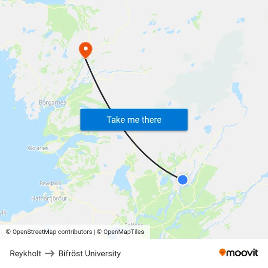 Reykholt to Bifröst University map