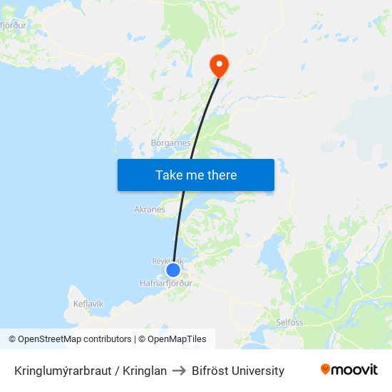 Kringlumýrarbraut / Kringlan to Bifröst University map
