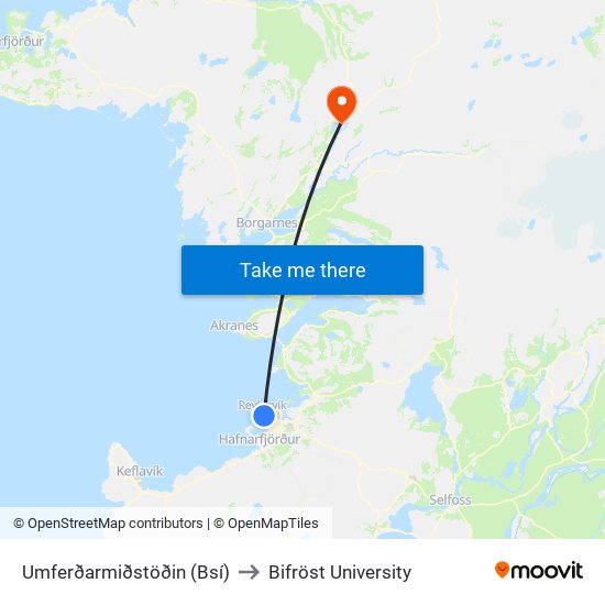 Umferðarmiðstöðin (Bsí) to Bifröst University map