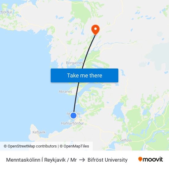 Menntaskólinn Í Reykjavík / Mr to Bifröst University map