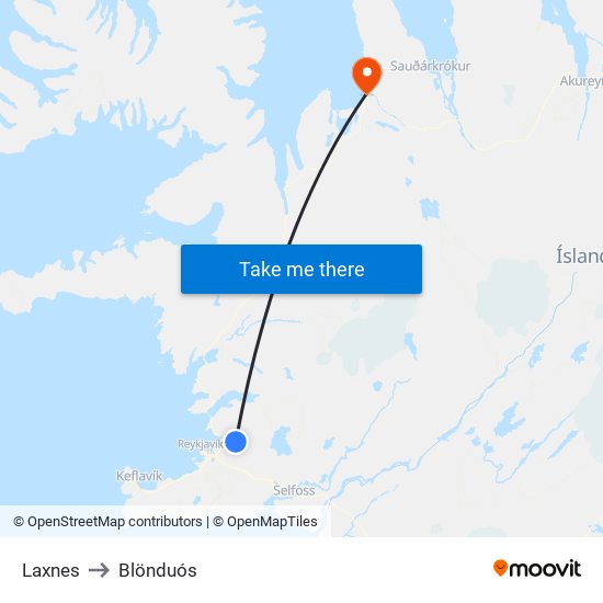 Laxnes to Blönduós map