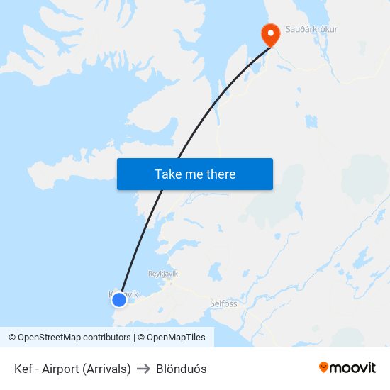 Kef - Airport (Arrivals) to Blönduós map