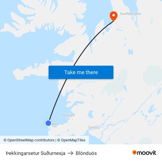 Þekkingarsetur Suðurnesja to Blönduós map
