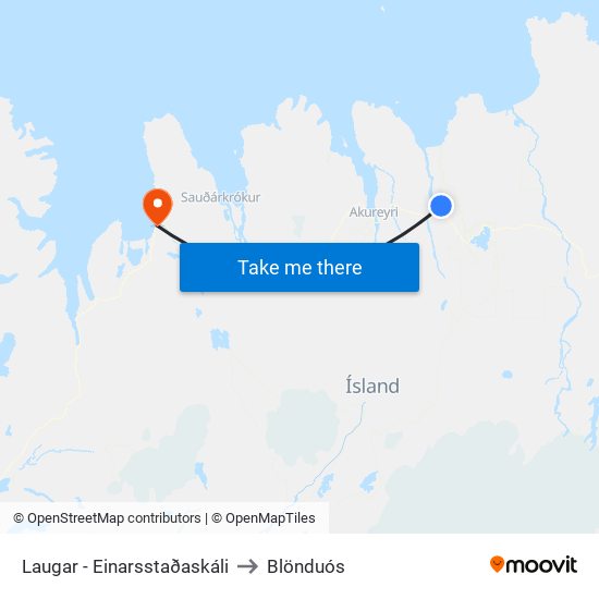 Laugar - Einarsstaðaskáli to Blönduós map