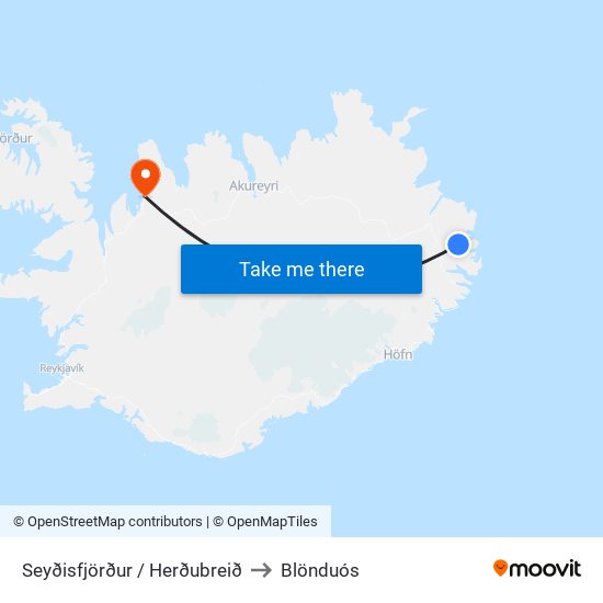 Seyðisfjörður / Herðubreið to Blönduós map