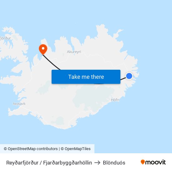 Reyðarfjörður / Fjarðarbyggðarhöllin to Blönduós map