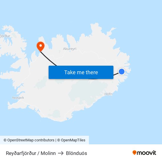Reyðarfjörður / Molinn to Blönduós map
