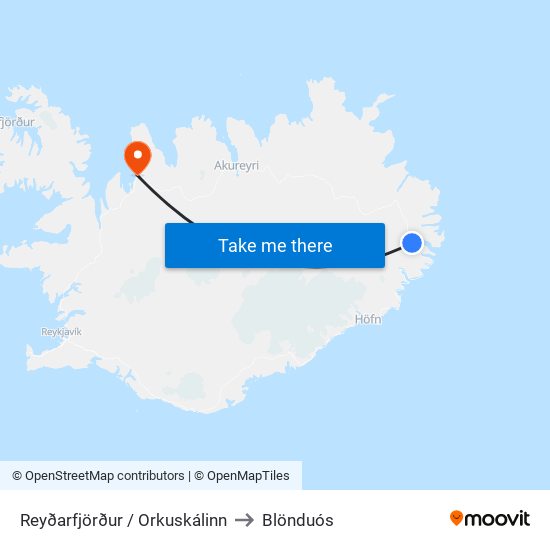Reyðarfjörður / Orkuskálinn to Blönduós map