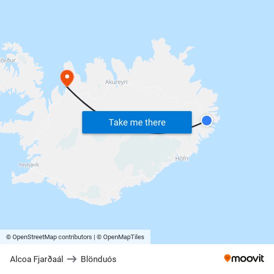 Alcoa Fjarðaál to Blönduós map