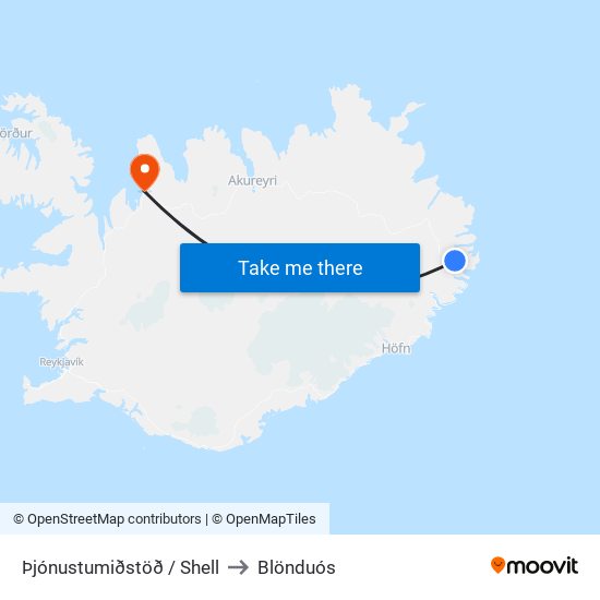 Þjónustumiðstöð / Shell to Blönduós map