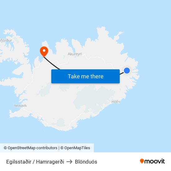 Egilsstaðir / Hamragerði to Blönduós map