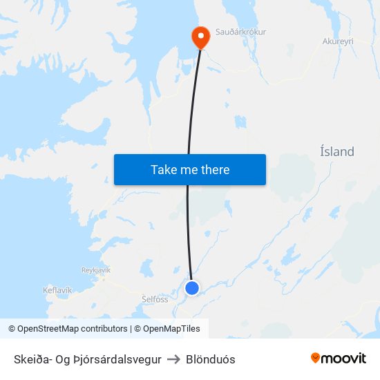 Skeiða- Og Þjórsárdalsvegur to Blönduós map