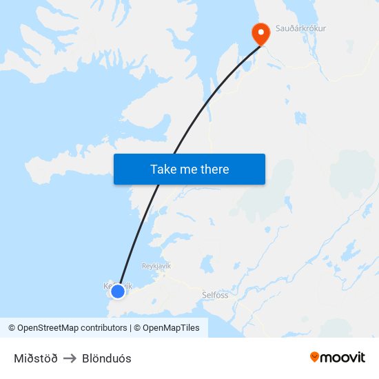 Miðstöð to Blönduós map