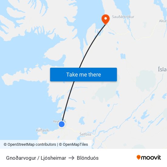 Gnoðarvogur / Ljósheimar to Blönduós map