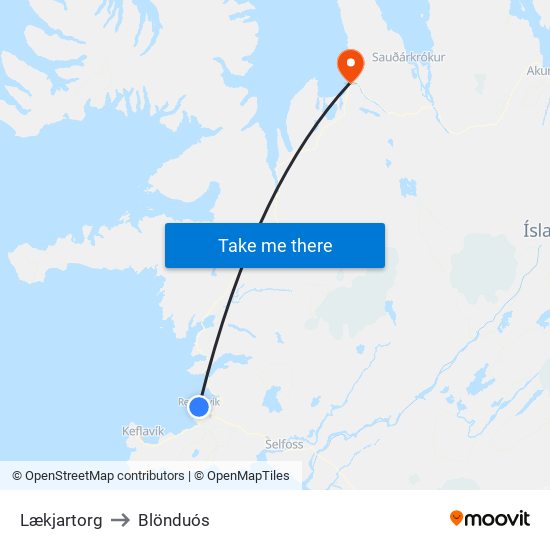 Lækjartorg to Blönduós map