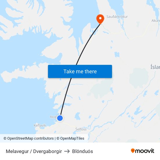 Melavegur / Dvergaborgir to Blönduós map