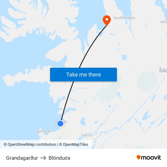 Grandagarður to Blönduós map