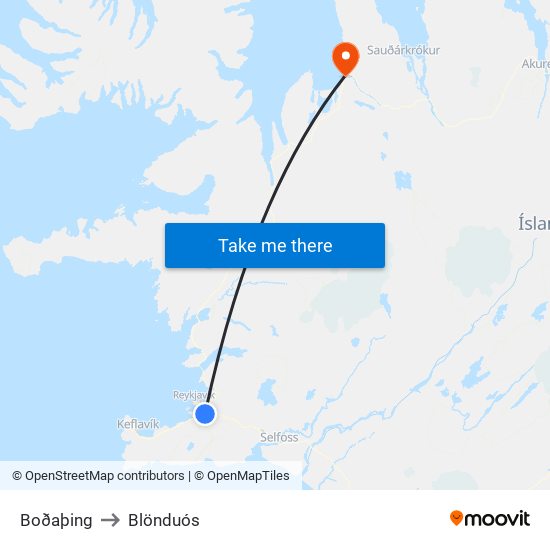 Boðaþing to Blönduós map