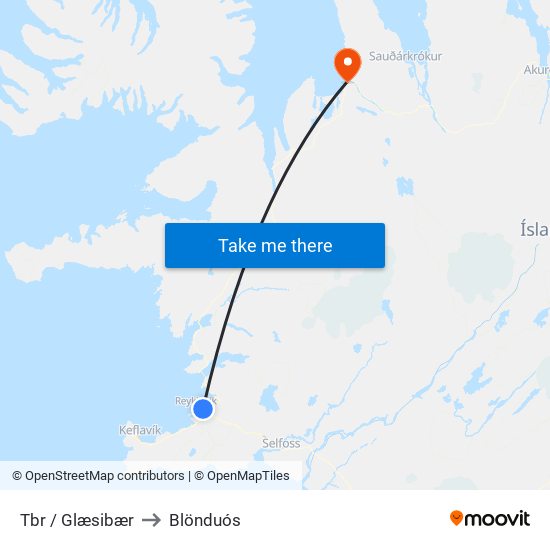 Tbr / Glæsibær to Blönduós map