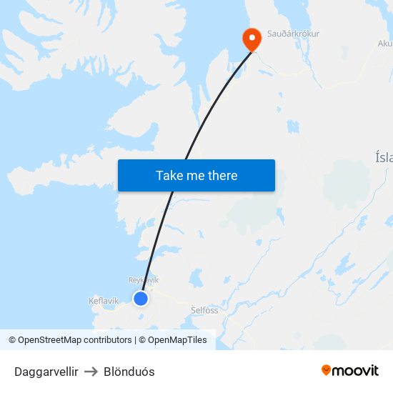 Daggarvellir to Blönduós map