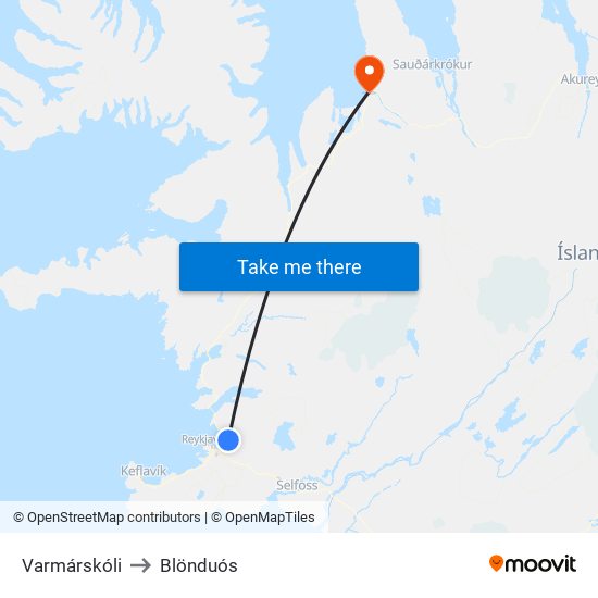 Varmárskóli to Blönduós map