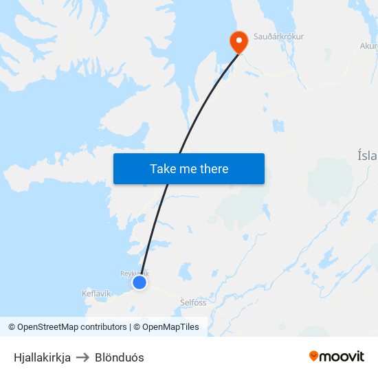 Hjallakirkja to Blönduós map