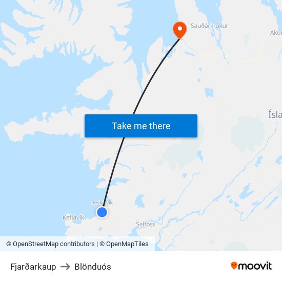 Fjarðarkaup to Blönduós map