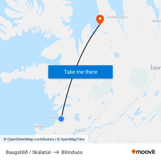 Baugshlíð / Skálatún to Blönduós map