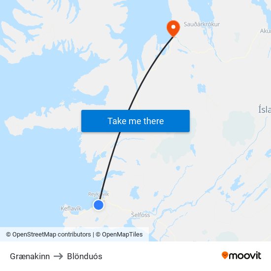 Grænakinn to Blönduós map