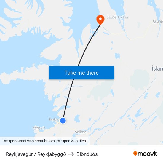 Reykjavegur / Reykjabyggð to Blönduós map