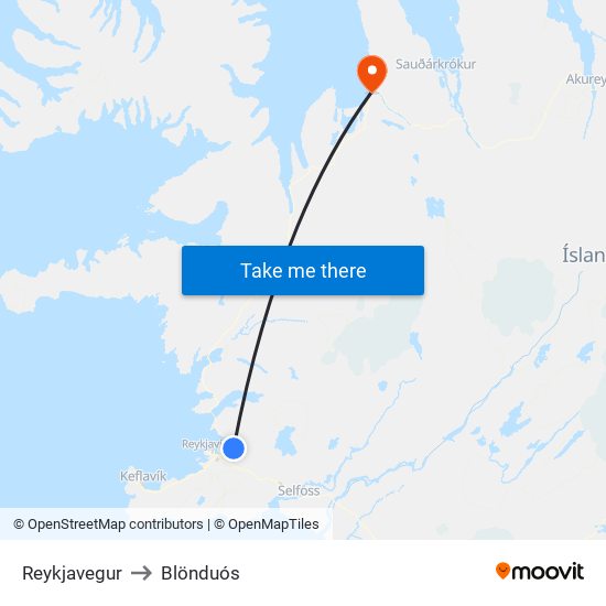 Reykjavegur to Blönduós map