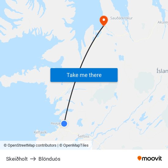 Skeiðholt to Blönduós map