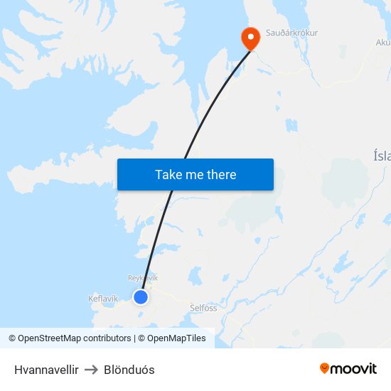 Hvannavellir to Blönduós map
