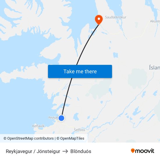 Reykjavegur / Jónsteigur to Blönduós map