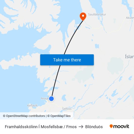 Framhaldsskólinn Í Mosfellsbæ / Fmos to Blönduós map