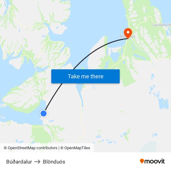 Búðardalur to Blönduós map