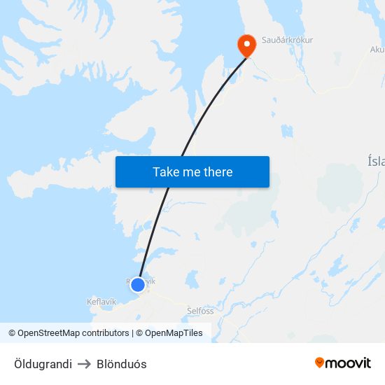 Öldugrandi to Blönduós map