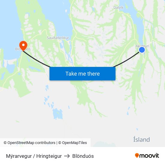 Mýrarvegur / Hringteigur to Blönduós map