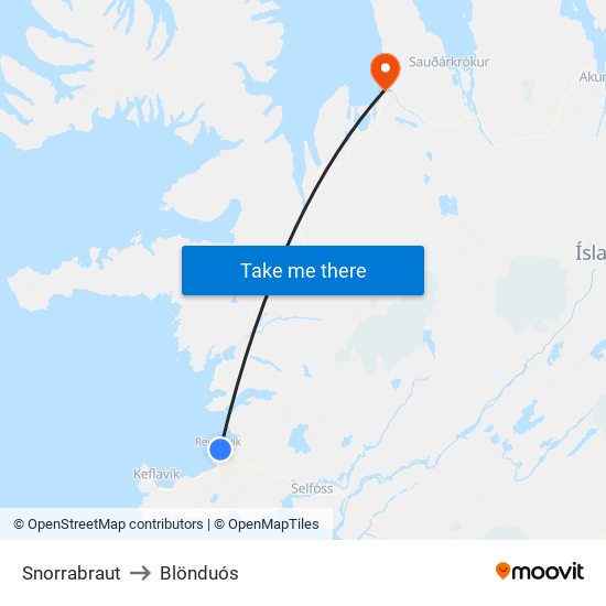 Snorrabraut to Blönduós map