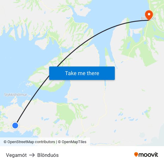 Vegamót to Blönduós map