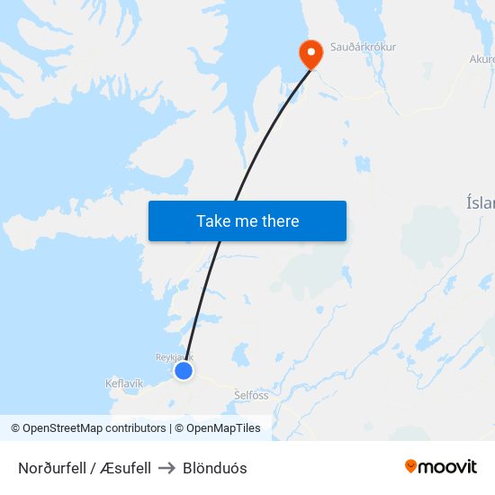 Norðurfell / Æsufell to Blönduós map