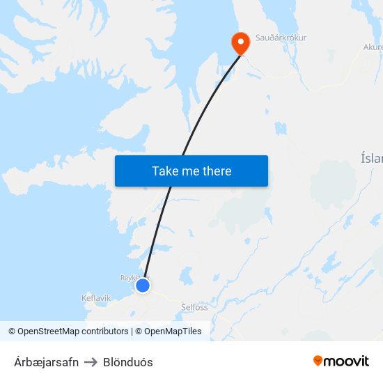 Árbæjarsafn to Blönduós map