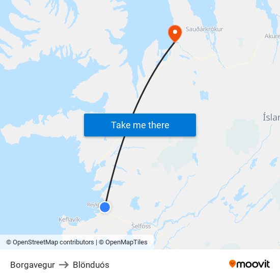 Borgavegur to Blönduós map